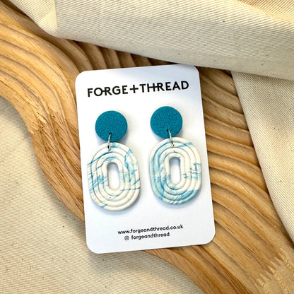 WHITE & BLUE MARBLE LOOP EARRINGS