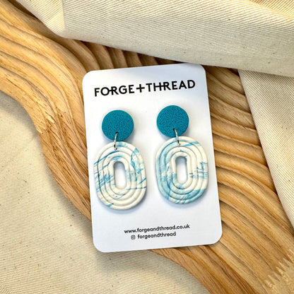 WHITE & BLUE MARBLE LOOP EARRINGS