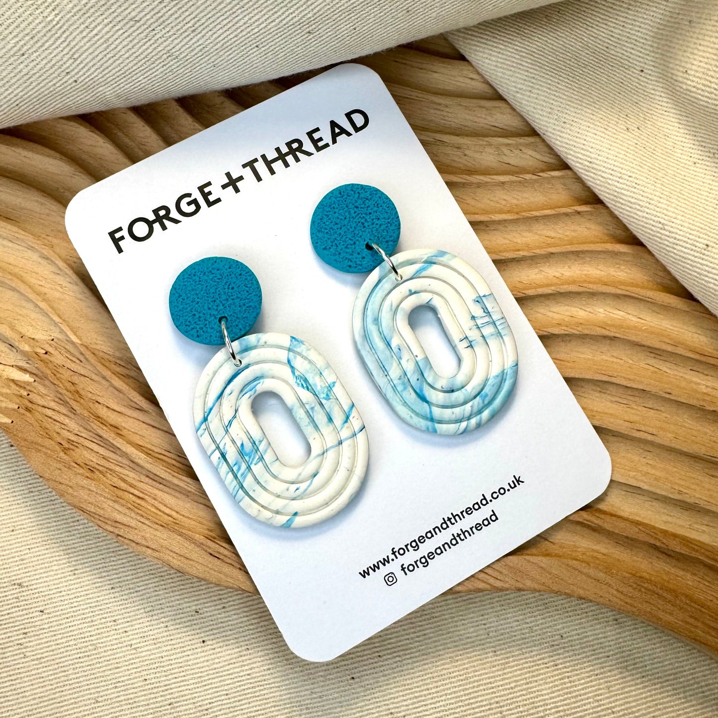 WHITE & BLUE MARBLE LOOP EARRINGS