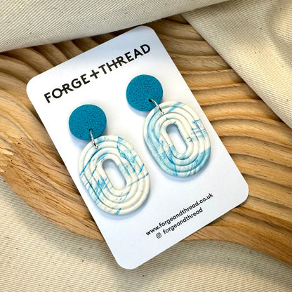 WHITE & BLUE MARBLE LOOP EARRINGS