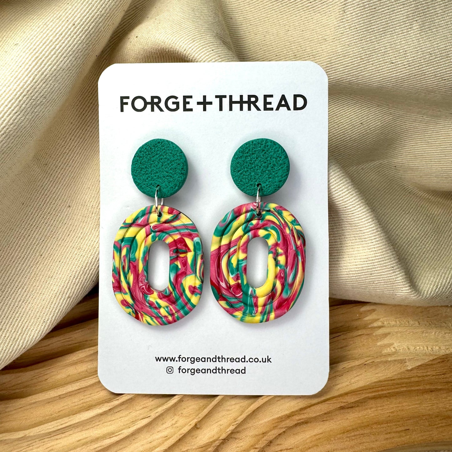 RED, GREEN & YELLOW ABSTRACT LOOP EARRINGS