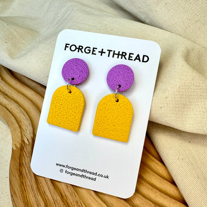 YELLOW & LILAC TEXTURED SMALL ARCH EARRINGS