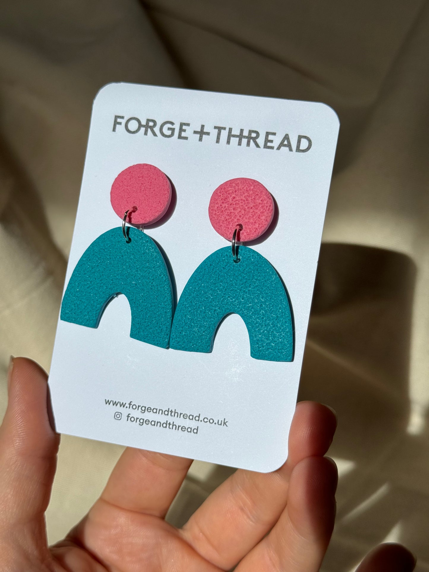 TURQUOISE & PINK TEXTURED ARC EARRINGS