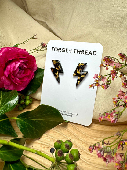 BLACK & GOLD LIGHTNING STUDS