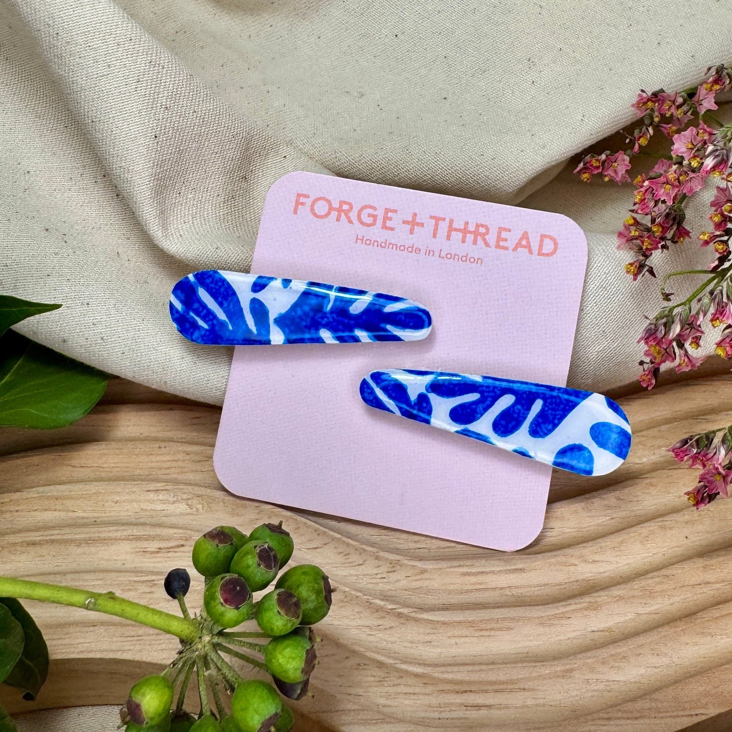 BLUE MATISSE PATTERN HAIR SLIDES