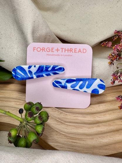 BLUE MATISSE PATTERN HAIR SLIDES