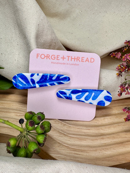 BLUE MATISSE PATTERN HAIR SLIDES