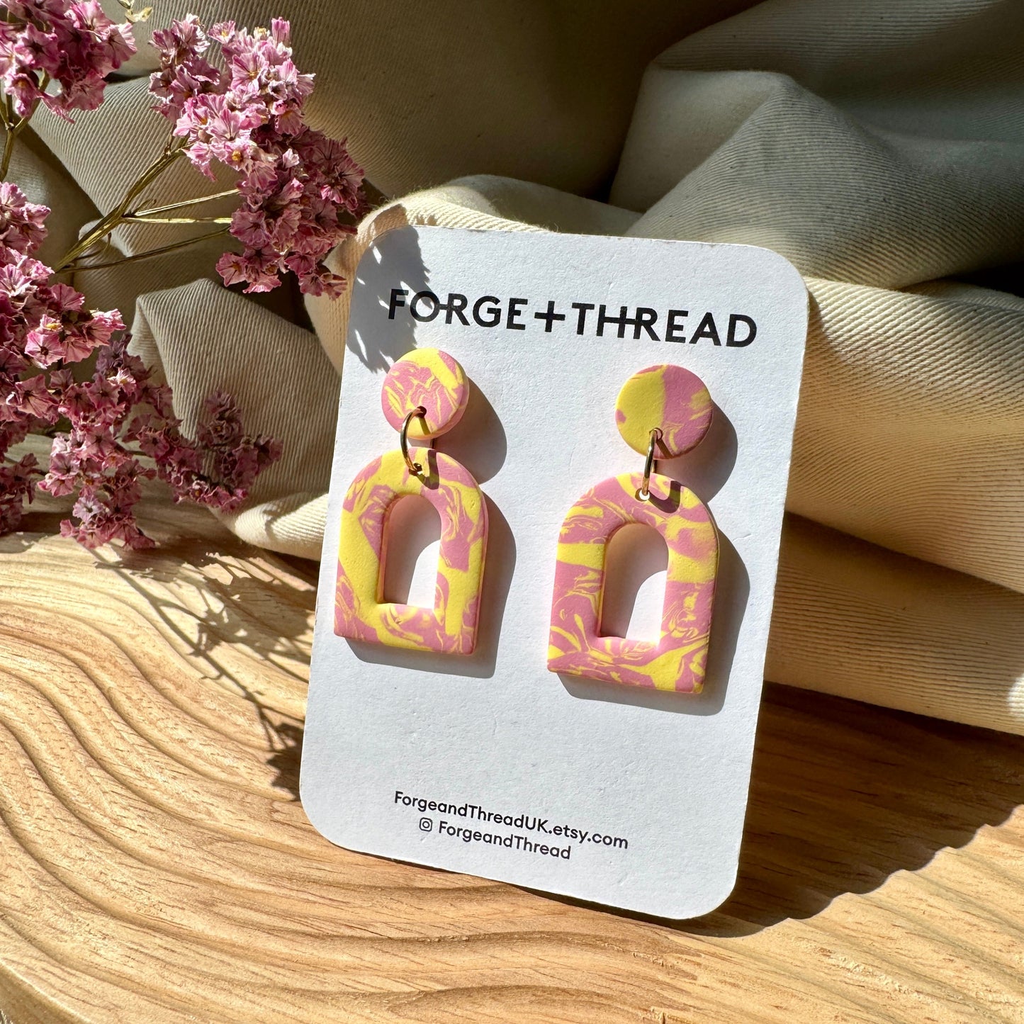 PINK & YELLOW MARBLED WINDOW ARCH EARRINGS