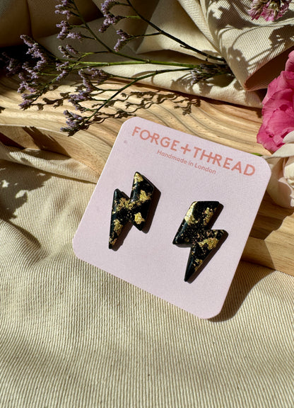 BLACK & GOLD LIGHTNING STUDS