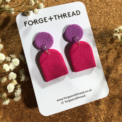 FUCHSIA & LILAC TEXTURED SMALL ARCH EARRINGS