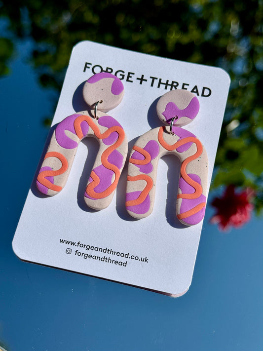 LILAC & PEACH WIGGLE LARGE ARCH EARRINGS