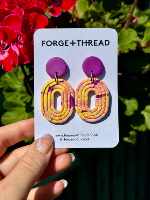 YELLOW, PEACH & PURPLE MARBLE LOOP EARRINGS